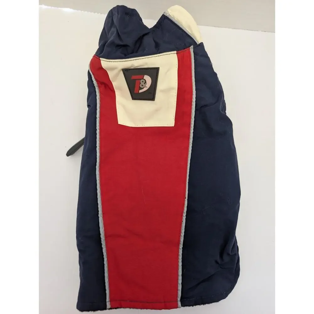 Tanner & Dash Dog Jacket Navy Red Cream Fleece Lined Button Front Pet Coat With